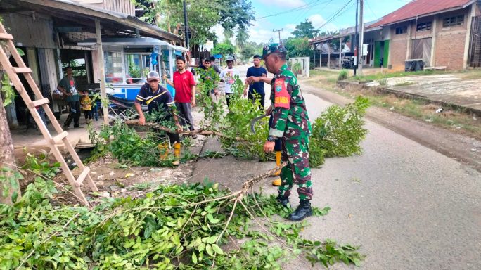 Cegah Bahaya Listrik dan Kecelakaan, Babinsa Bersihkan Ranting Liar