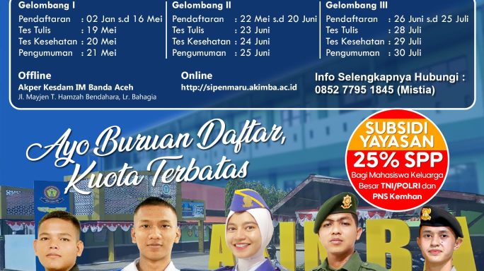 Penerimaan Akper Kesdam IM Banda Aceh Kembali Dibuka, “Segera Daftar Kuota Terbatas!”