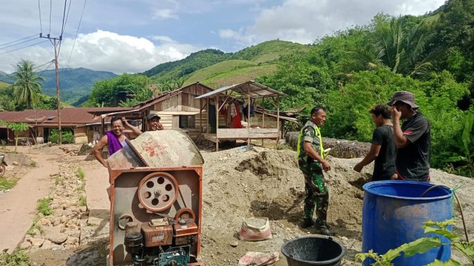 Sukseskan Swasembada pangan Babinsa Bantu Petani Panen Padi