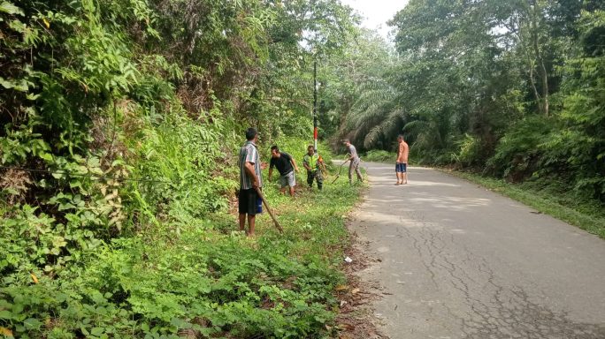 Babinsa Ajak Warga Gotong Royong Bersihkan Jalan Desa Di Blang Kandis