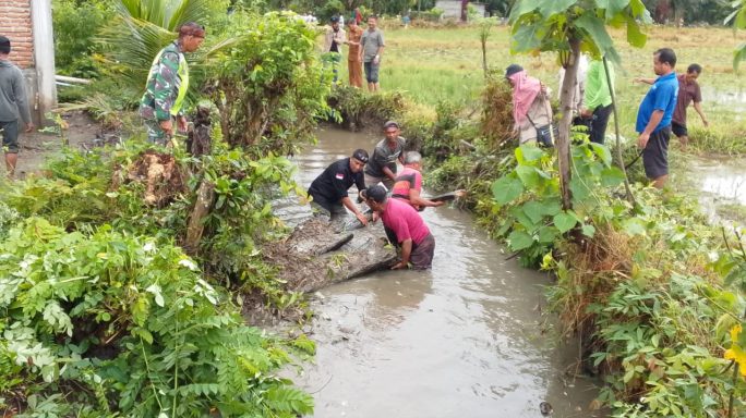 Dandim 0116/Nagan Raya di wakili Danramil 02/Seunagan bersama Wakil Bupati, Babinsa dan Masyarakat Laksanakan Gotong Royong bersikan Saluran Parit Irigasi