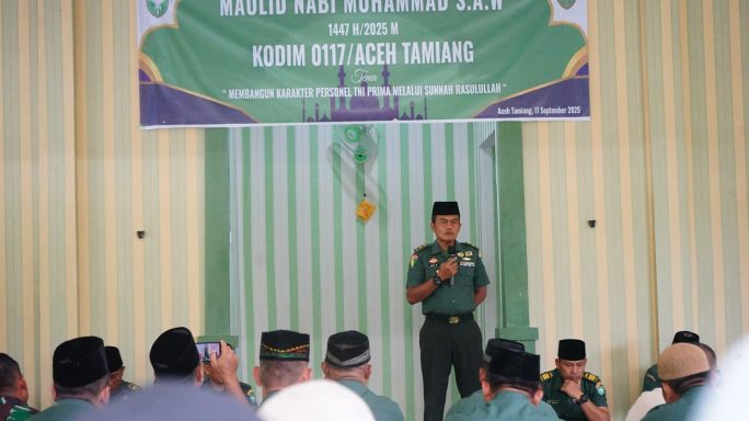 Kodim 0117/Aceh Tamiang Gelar Maulid Nabi, Kasdim Ajak Prajurit Perkuat Iman Dan Karakter