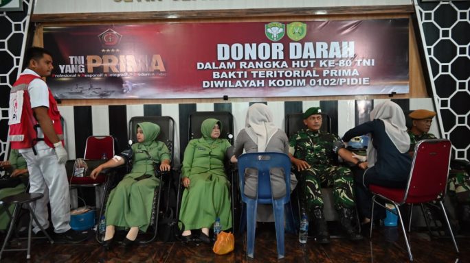 DONOR DARAH DALAM RANGKA MEMPERINGATI HUT KE-80 TNI BHAKTI TERITORIAL PRIMA DI WILAYAH KAB. PIDIE