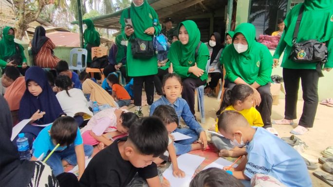 Trauma Healing Kodim 0117/Aceh Tamiang Pulihkan Anak Terdampak Bencana Banjir