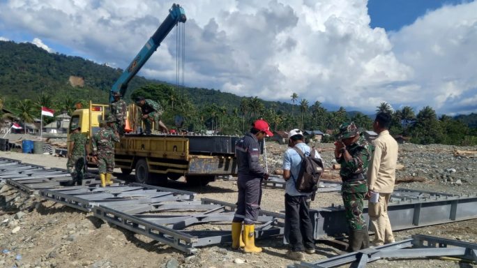 TNI kebut Pembangunan Jembatan Bailey Beutong Ateuh, Nagan Raya